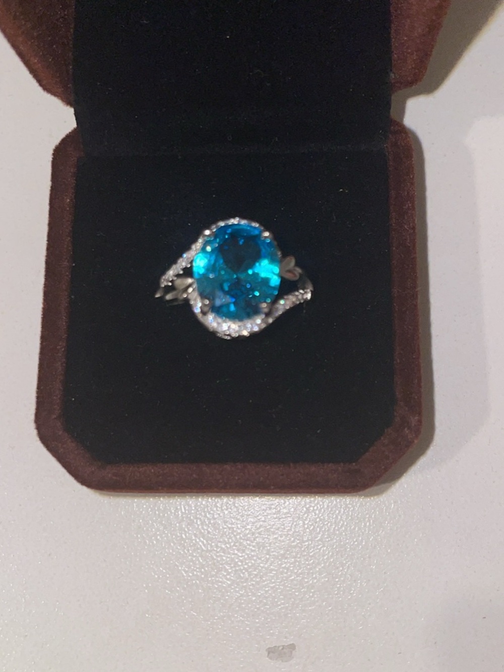 PT950 stamped Silver Blue Topaz-Color Halo Ring